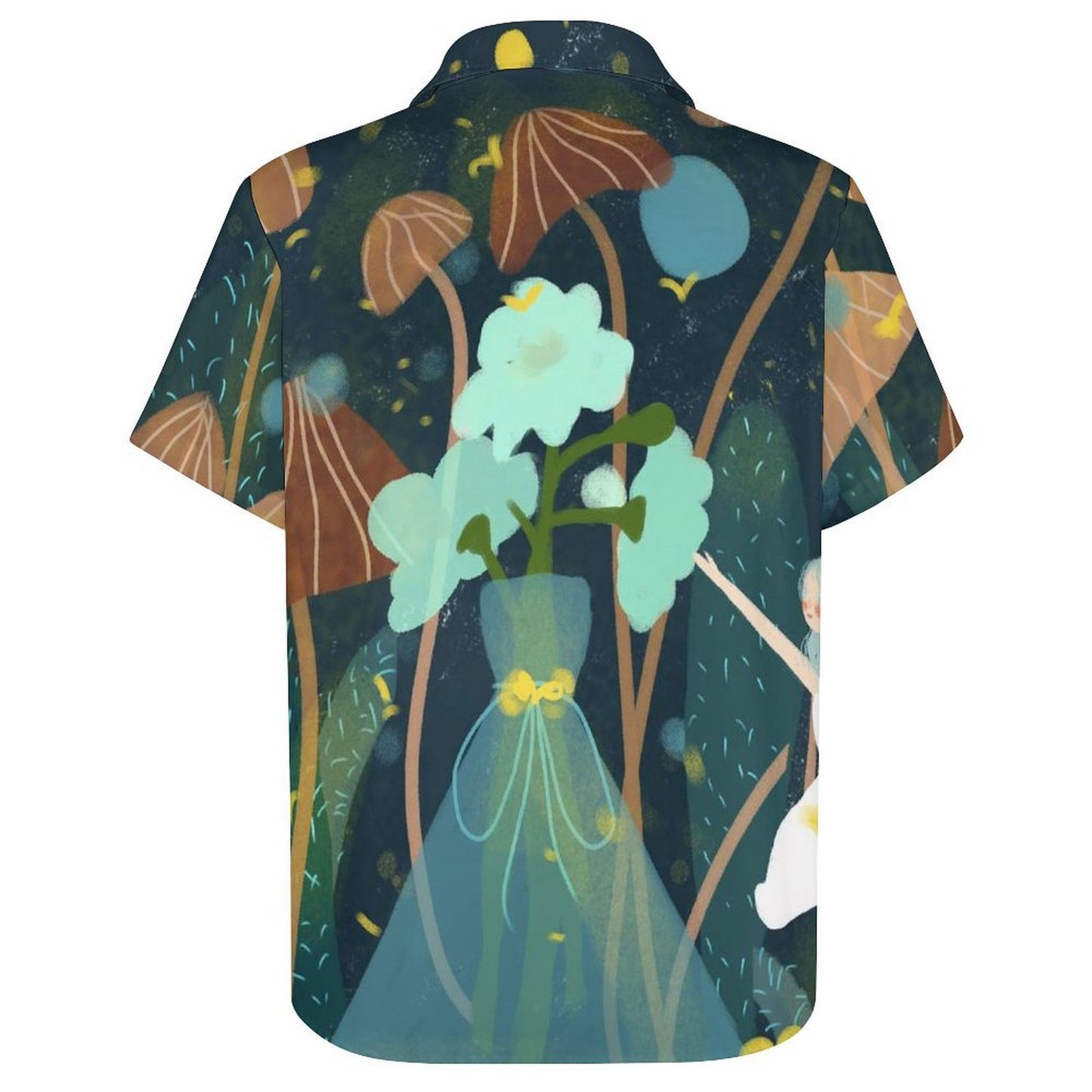 A Short Sleeved Shirt Forest, Mushroom, Girl, Cat