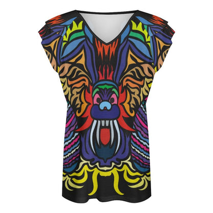 Custom Ruffle V-Neck T-Shirt (BUT) | All-Over Print Women's Top