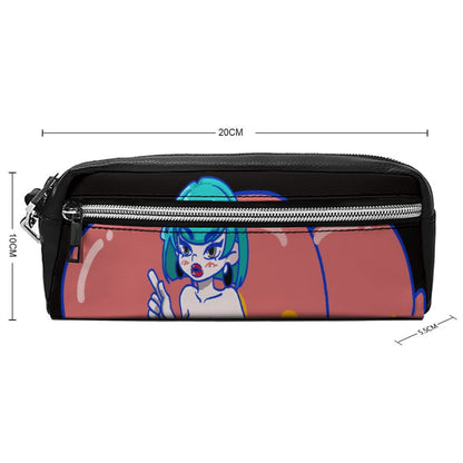 Custom Leather Pencil Pouch | Personalized Dual Zipper Makeup Bag