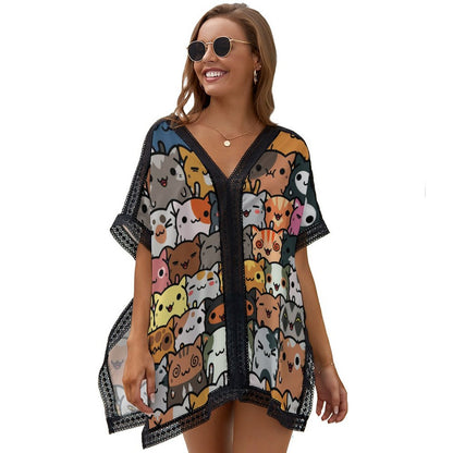 Custom V-Neck Batwing Sleeve Beach Cover Up | Sheer Kaftan