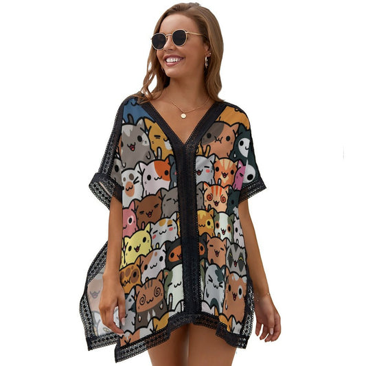 Custom V-Neck Batwing Sleeve Beach Cover Up | Sheer Kaftan
