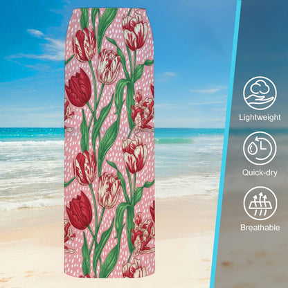 Custom Printed Sheer Mesh Slit Maxi Skirt Cover-Up