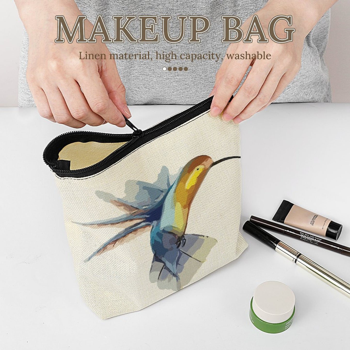 Custom Linen Cosmetic Bag | Personalized Photo Makeup Pouch