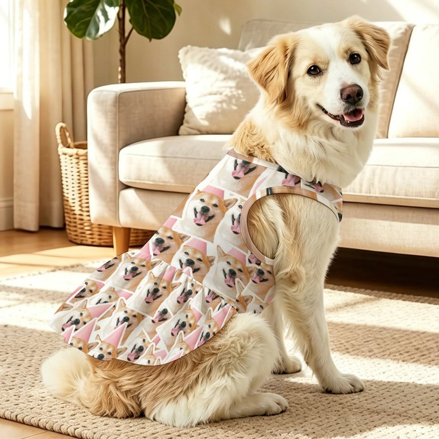 Pet Dress Dog, Repeating Pattern  Santa Claus-Red-White-Circle-Blue-Print-Merry Christmas-Repeat-Tile