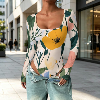 Custom Square Neck Long Sleeve Bodysuit for Women