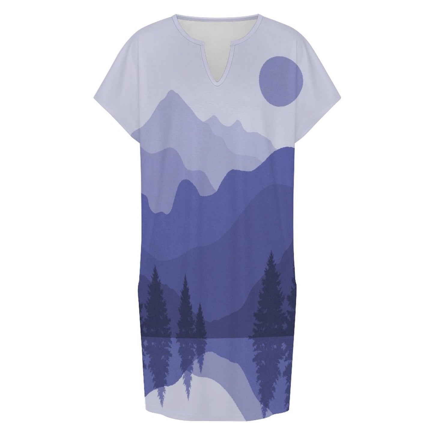 Women's Casual V-Neck Dress Nature View Paintings