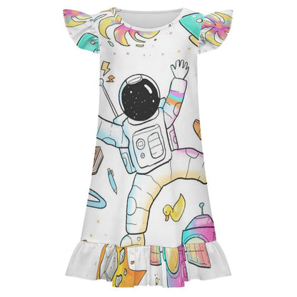 Personalized Girls Nightgown with Ruffle Trim - Custom Print Sleep Dress