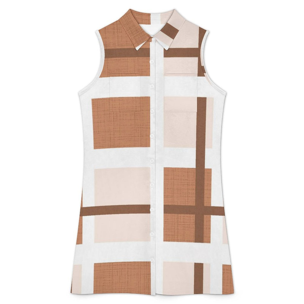 Custom Print Women Sleeveless Faux Linen Button Down Shirt Dress