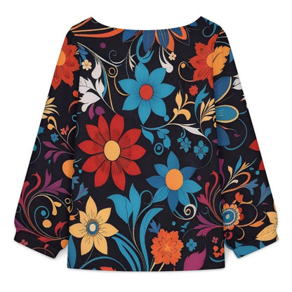 Custom Women's Linen-Look Blouse with Lantern Sleeves and Personalized Print