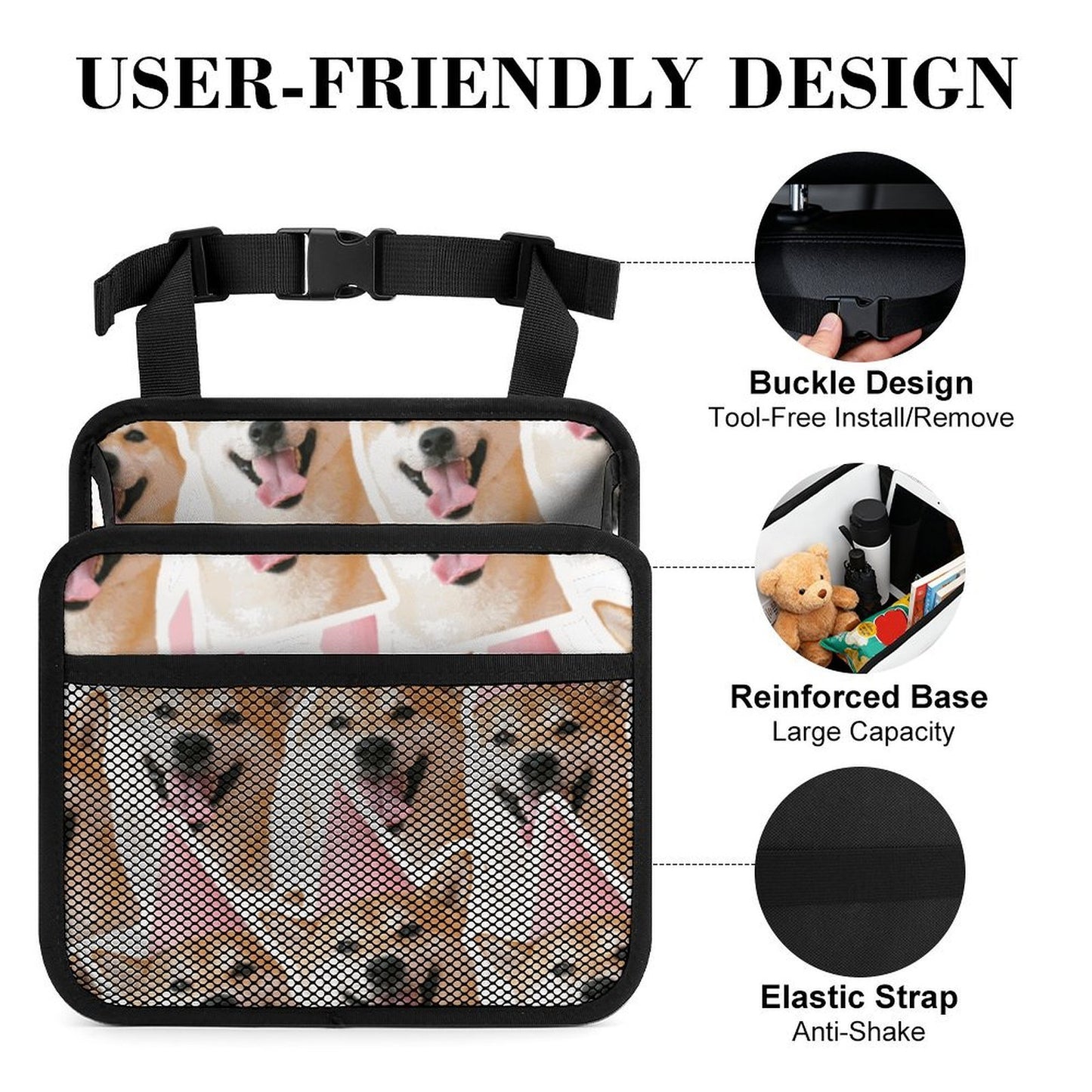 Custom Car Seat Organizer with Mesh Pockets and Reinforced Handles