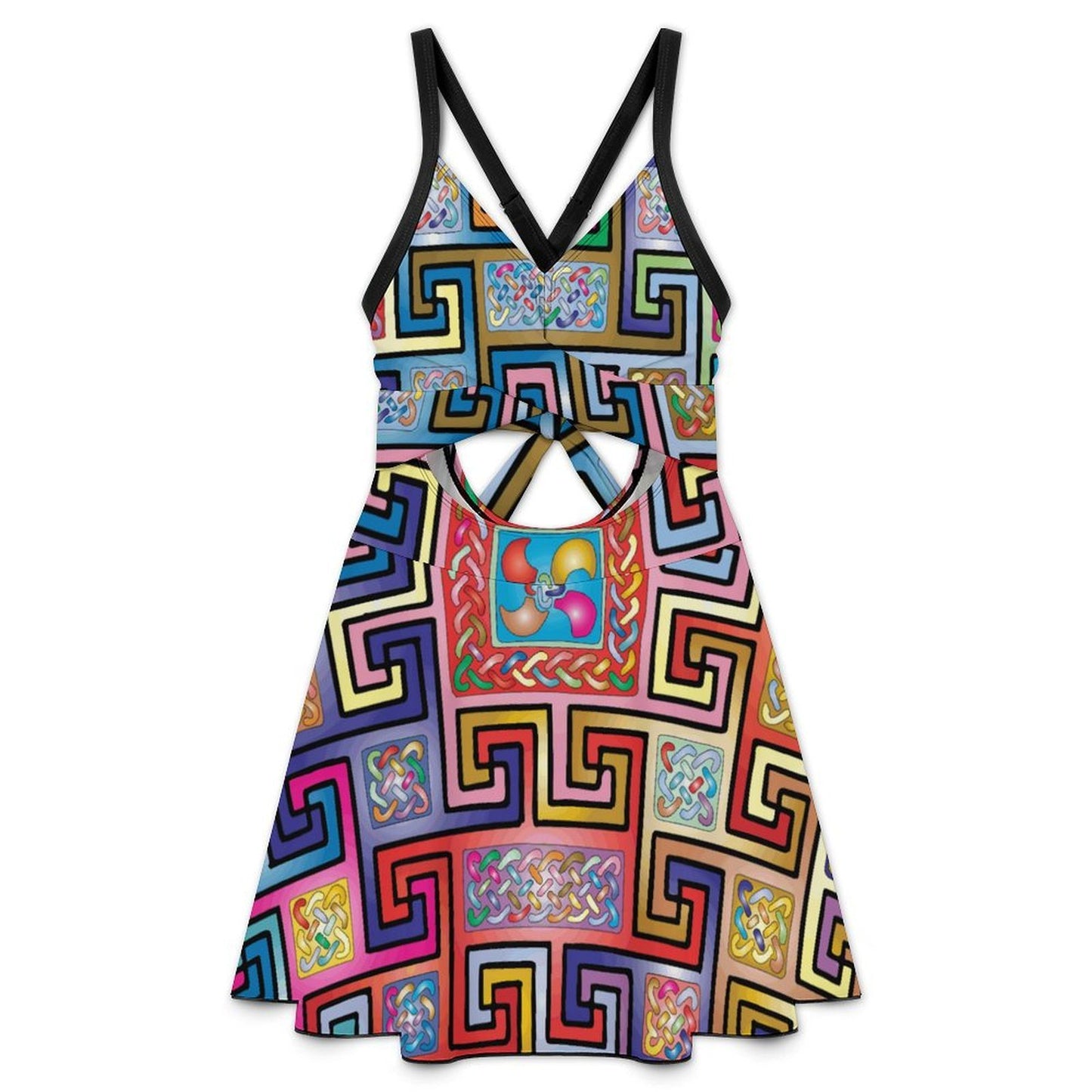 Women's Cutout One Piece Swimsuit with Deep V Twist Front, Open Back Tie and Custom Print