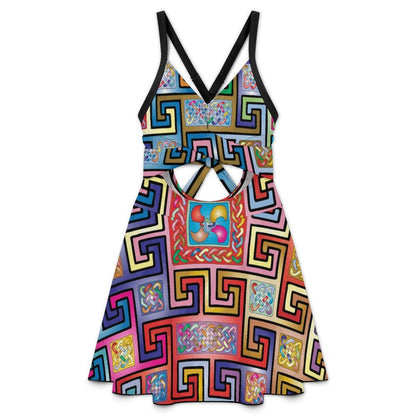 Women's Cutout One Piece Swimsuit with Deep V Twist Front, Open Back Tie and Custom Print