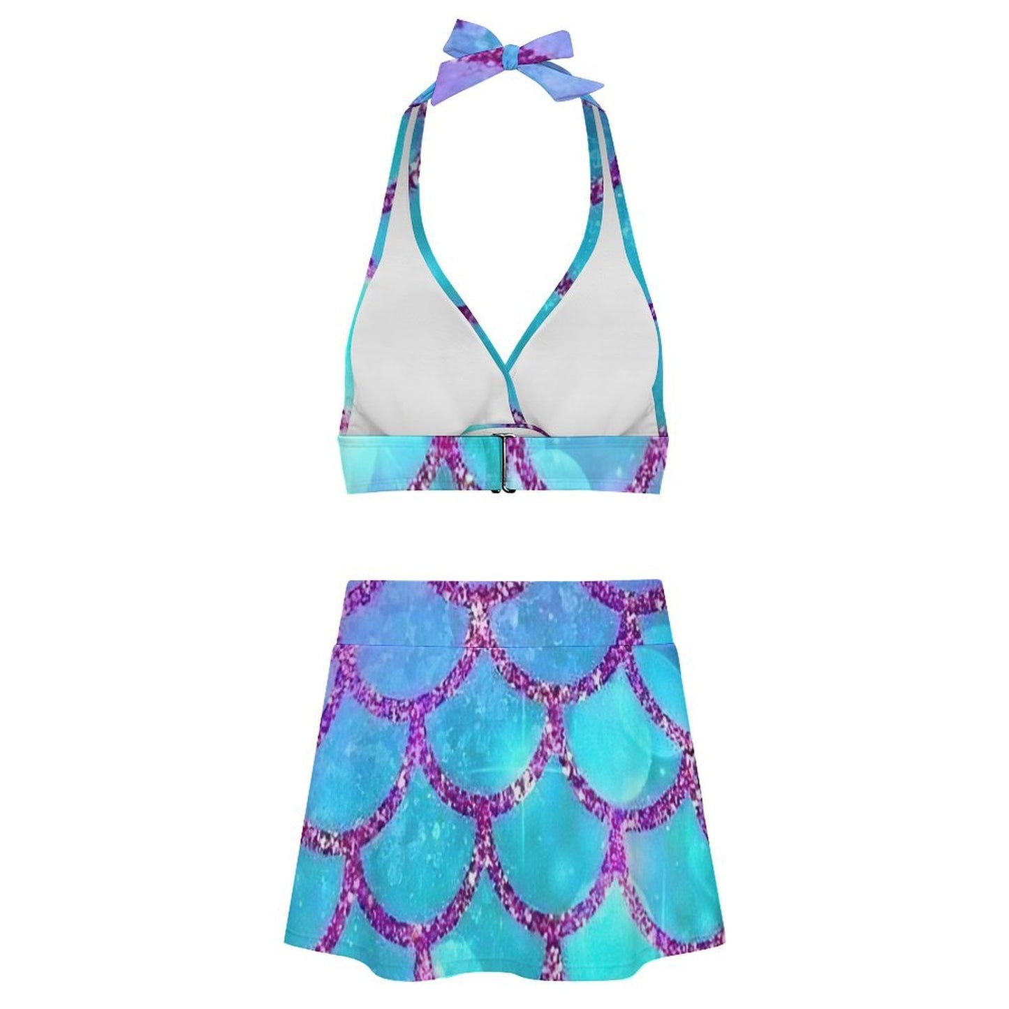 Custom Two-Piece Swimsuit with Tie Straps and Split Skirt
