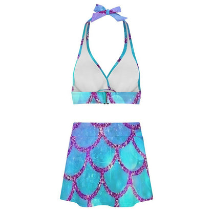 Custom Two-Piece Swimsuit with Tie Straps and Split Skirt