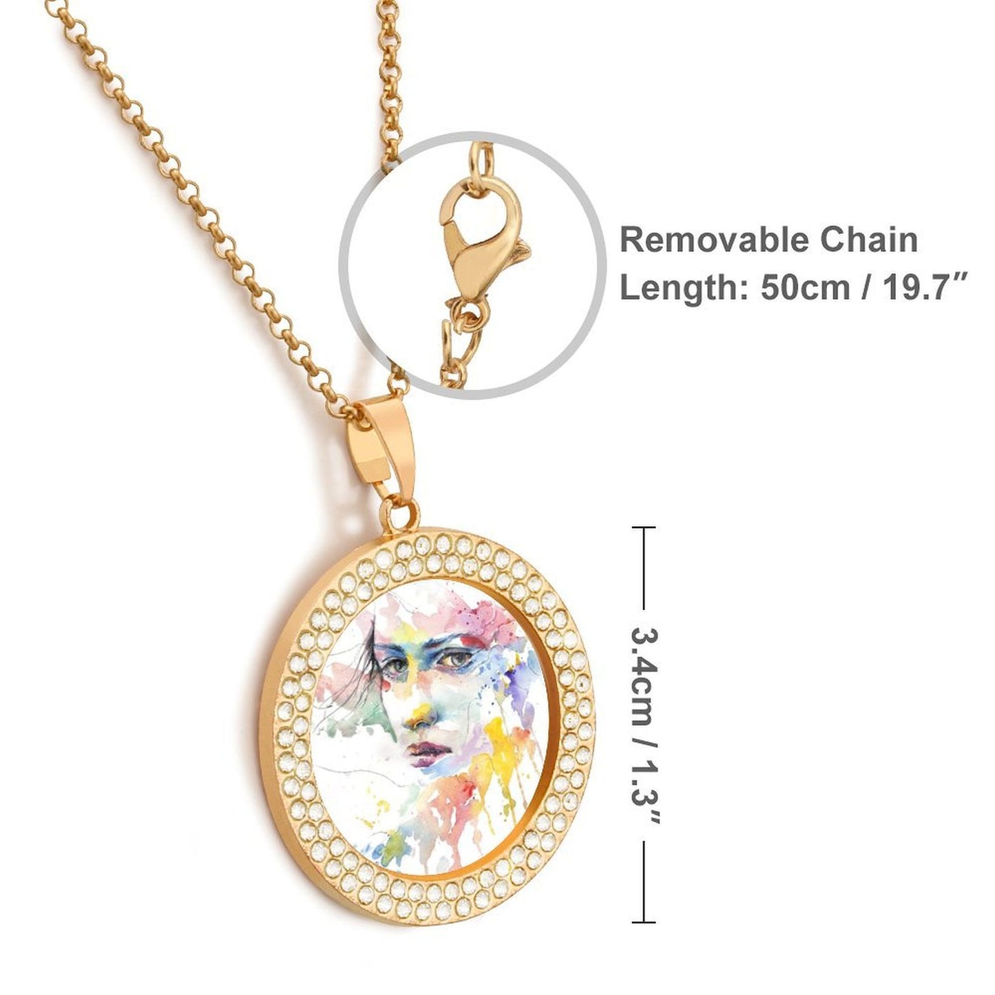 Custom Rhinestone Photo Pendant Necklace