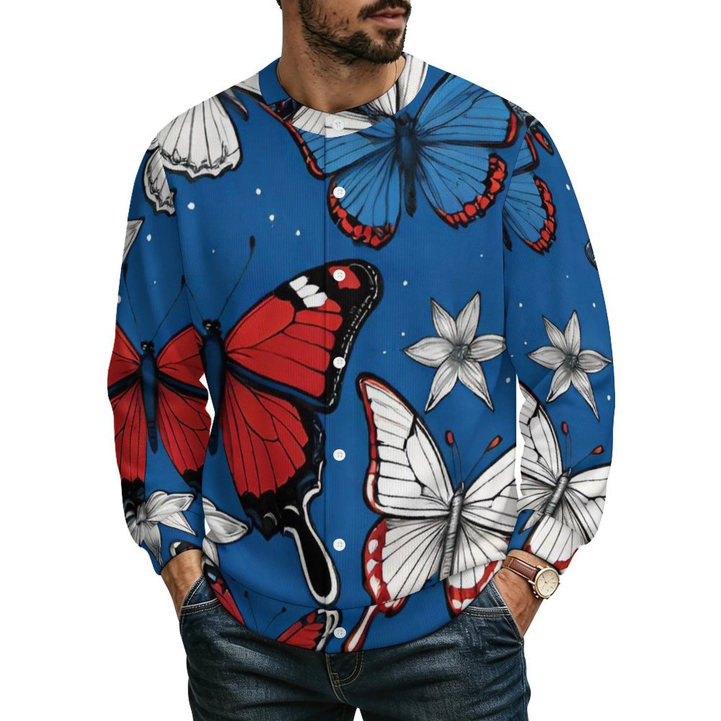 Custom Men's Cardigan Sweater with Personalized Print