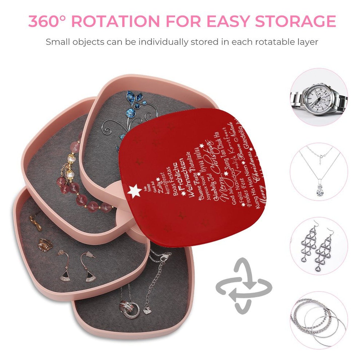 Custom Rotating Jewelry Box | 4-Tier Organizer with Your Photo