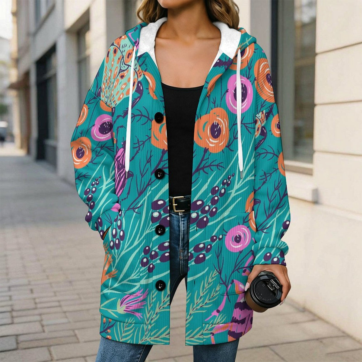 Women's Custom Mid-Length Hooded Fleece Jacket