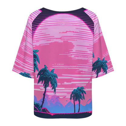 Custom Women's Off-Shoulder T-Shirt | Loose Fit Ribbed Top