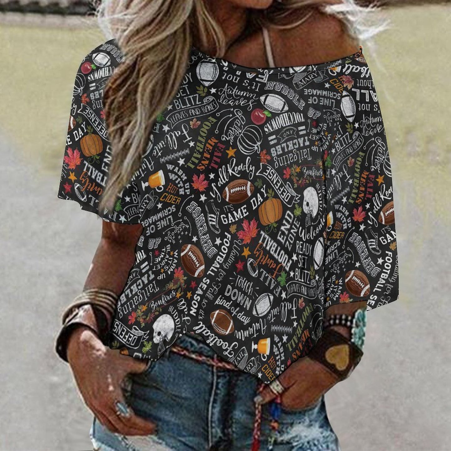 Custom Loose Fit Off-Shoulder Batwing Top | Plus Size Mid-Sleeve Tee
