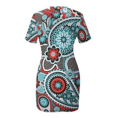 Short Sleeve Bodycon Dress Custom Print | Pullover Knee Length Fitted