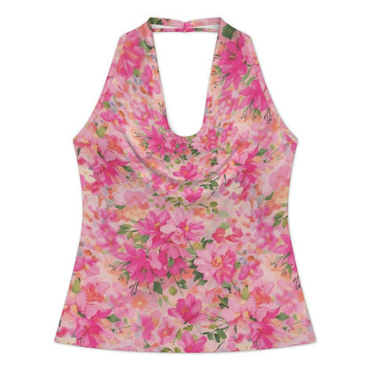 Custom Printed Women's Cowl Neck Halter Top