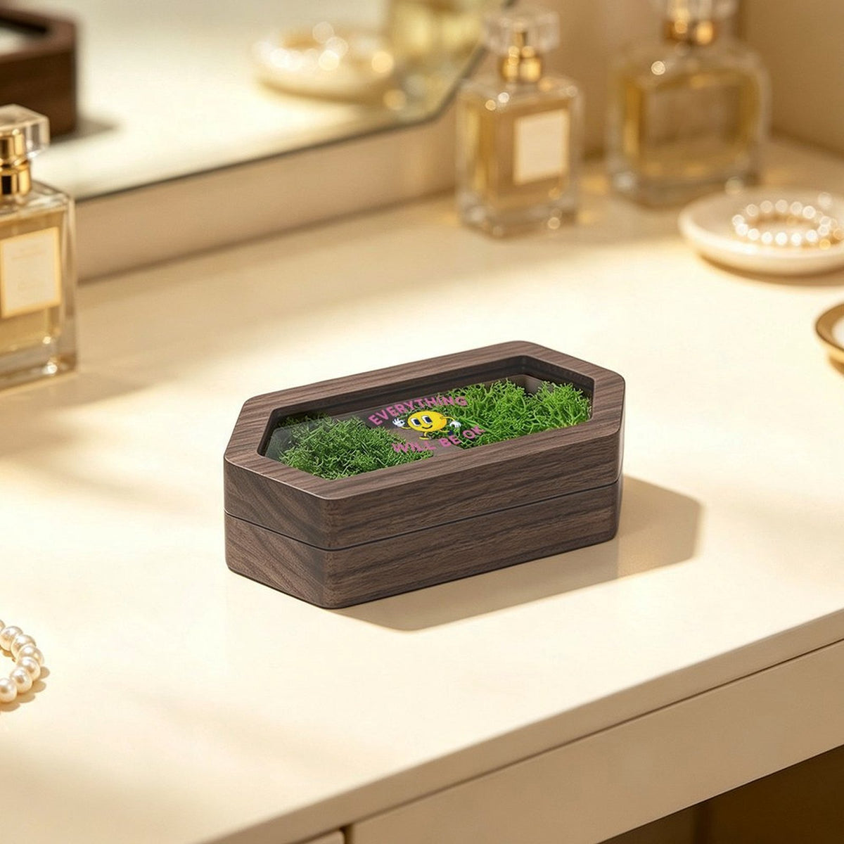 Personalized Wooden Double Ring Box with Clear Acrylic Lid
