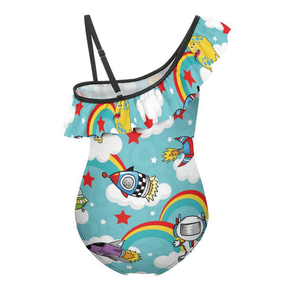 Custom Girls' Ruffled One-Piece Swimsuit | Personalized Kids Swimwear
