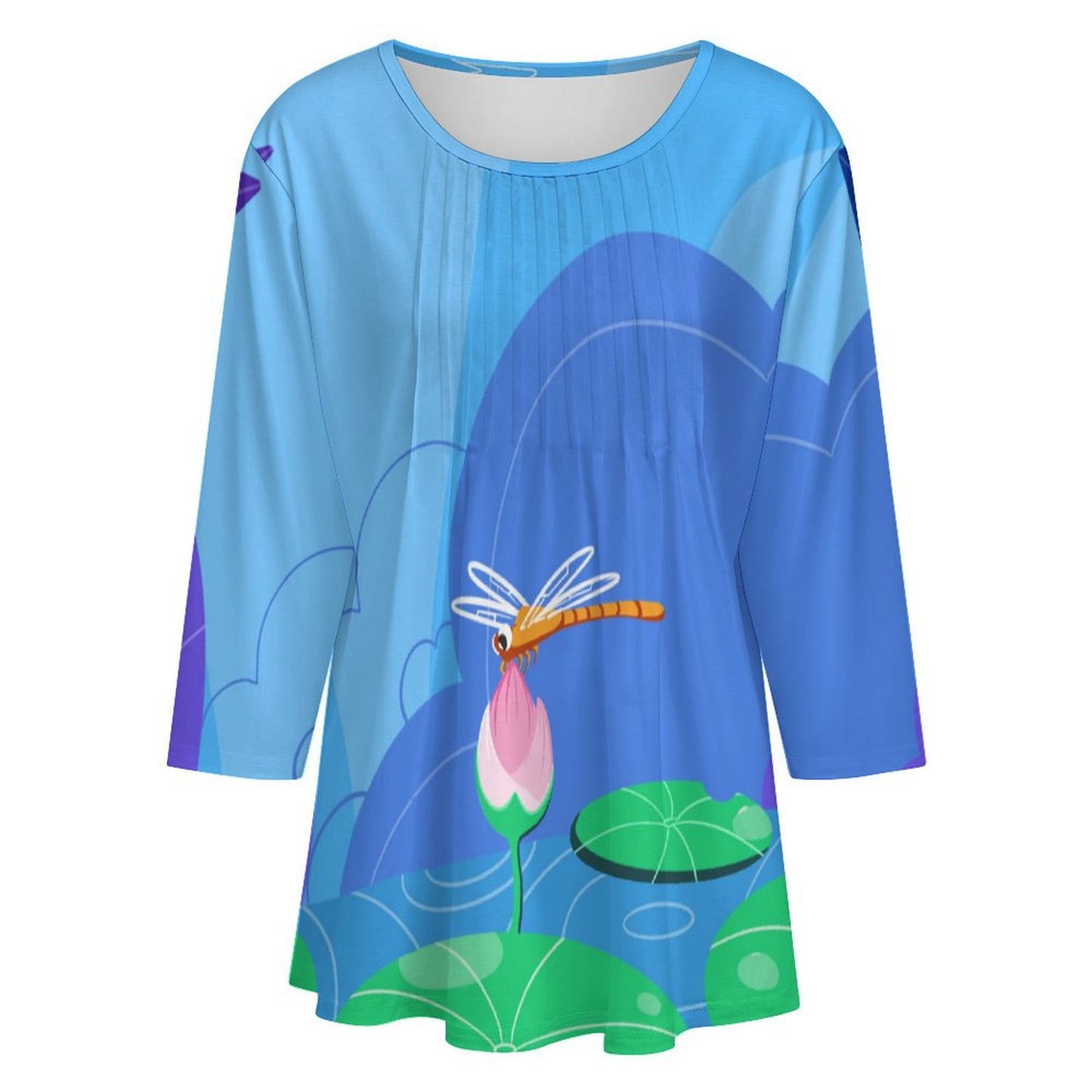 Custom Ruched 3/4 Sleeve Top | Personalized Women's Blouse with Photo