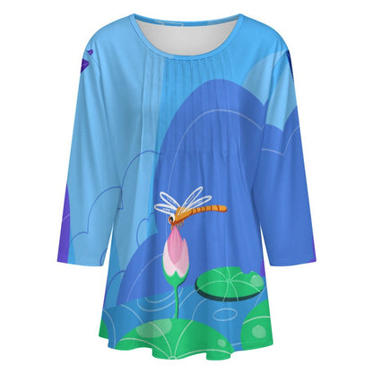Custom Ruched 3/4 Sleeve Top | Personalized Women's Blouse with Photo