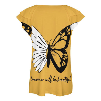 Custom Ruffle Sleeve V-Neck Tee | UPF 50+ Personalized Top