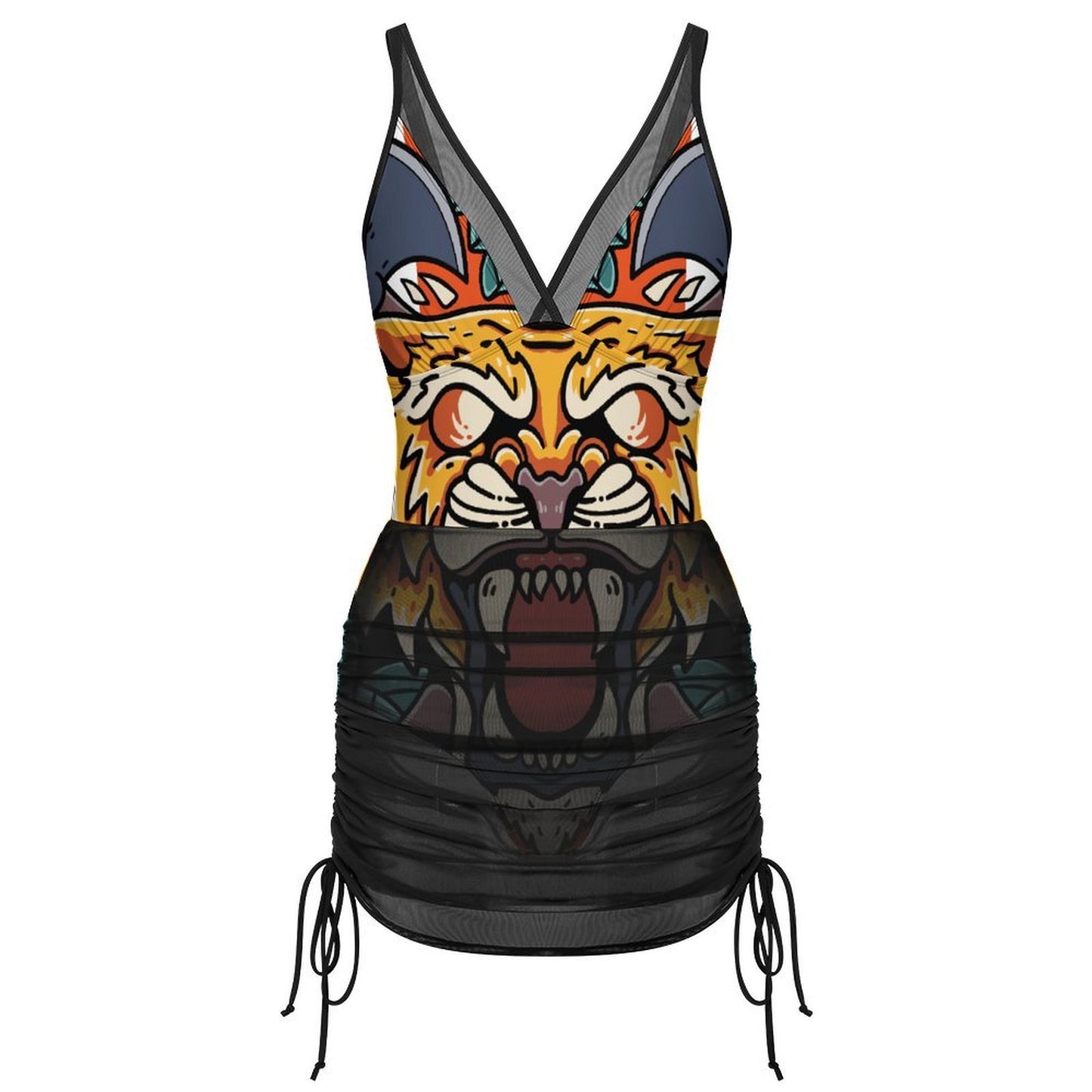 Women's One Piece Tummy Control Swimsuit with Mesh V-Neck and Custom Print