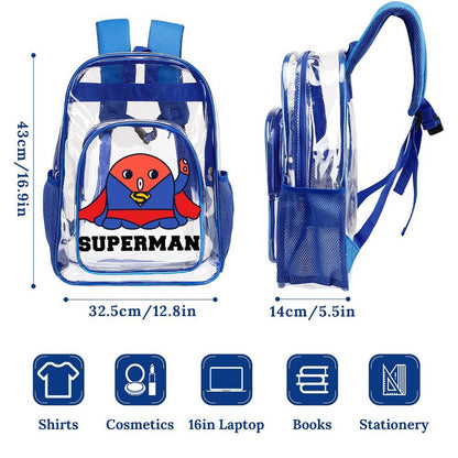 Custom Clear PVC Backpack with Mesh Pocket — UV-Printed Personalized Transparent Bag