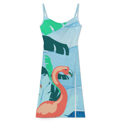 Custom Print Side Slit Maxi Dress with Adjustable Straps for Women