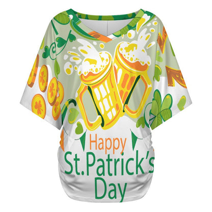Custom V-Neck Ruched T-Shirt | Personalized Milk Silk Side Shirred Top