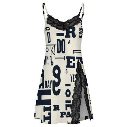 Custom Lace Trim Slip Dress with Personalized Print
