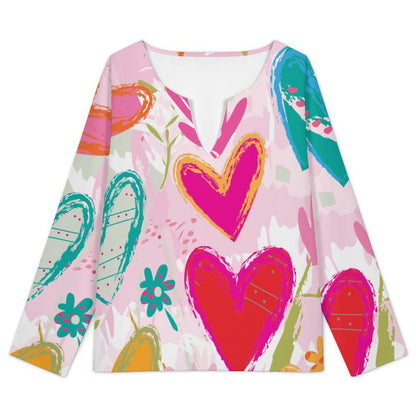 Women's Custom V-Neck Long Sleeve Top with Personalized Print