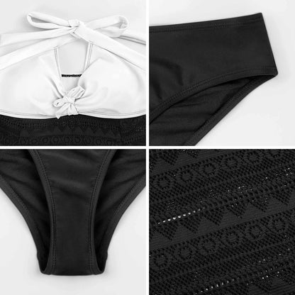 Halter Neck Bikini Swimsuit Custom Print | Tie Side Removable Padded