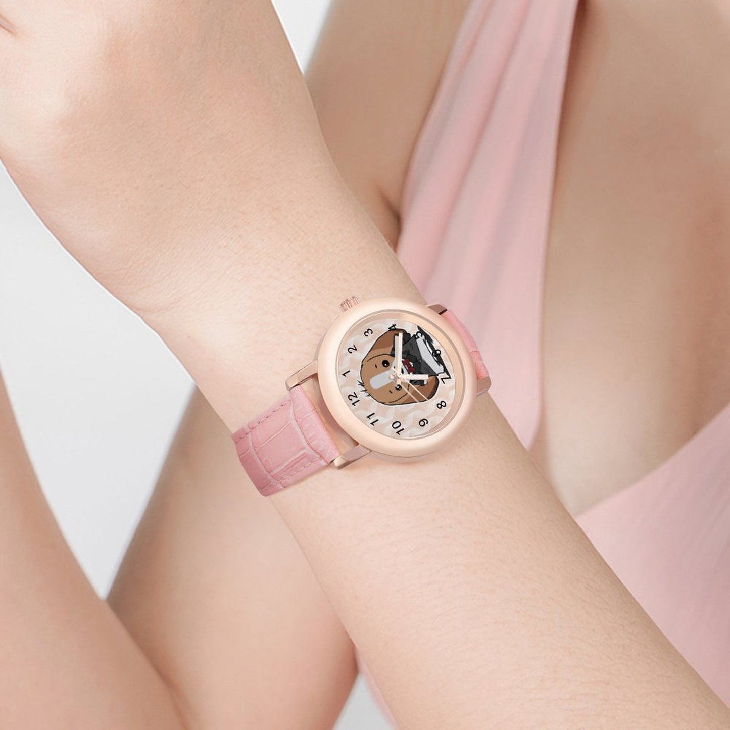 Custom Photo Women's Pink Leather Watch