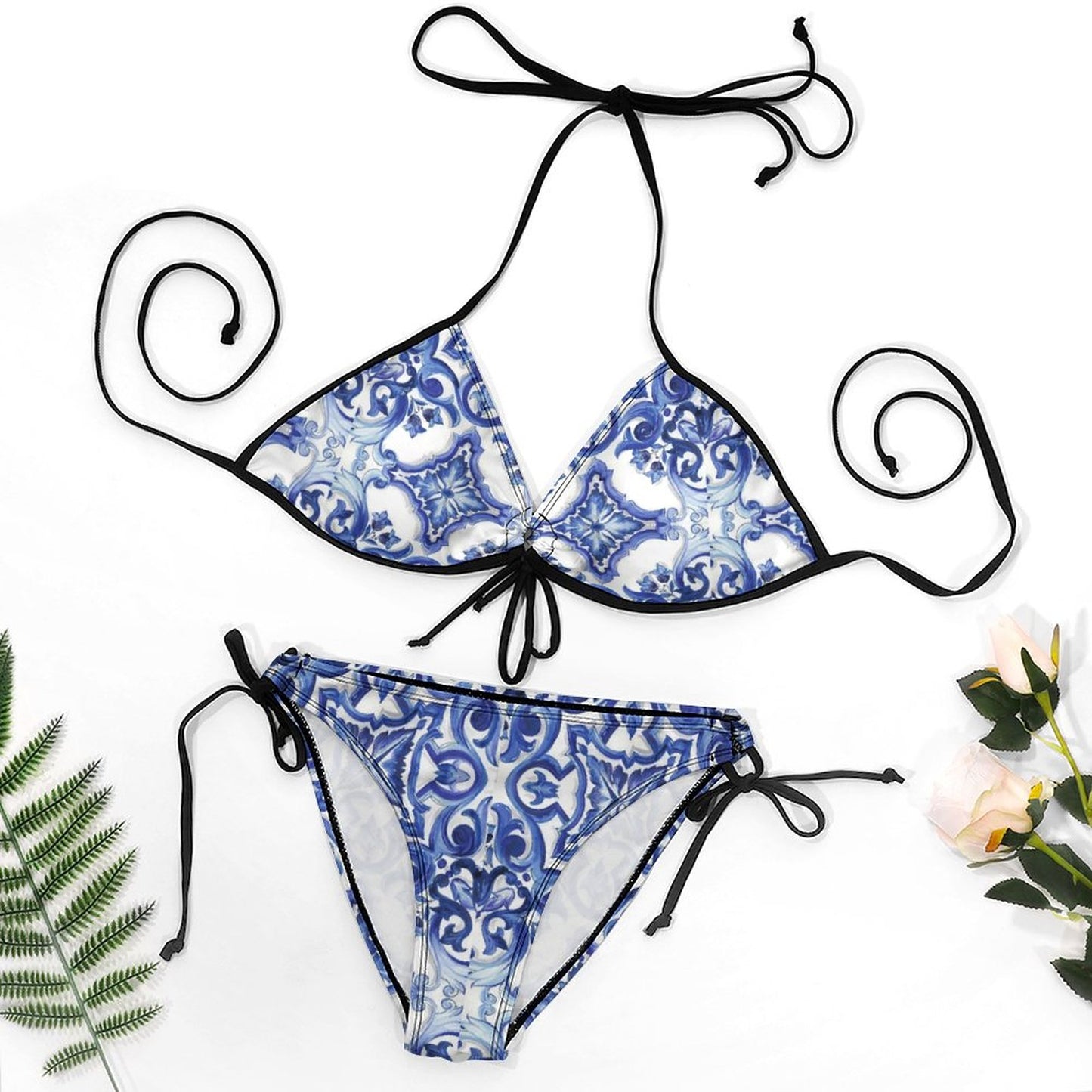 Custom Printed Tie-Side String Bikini Set