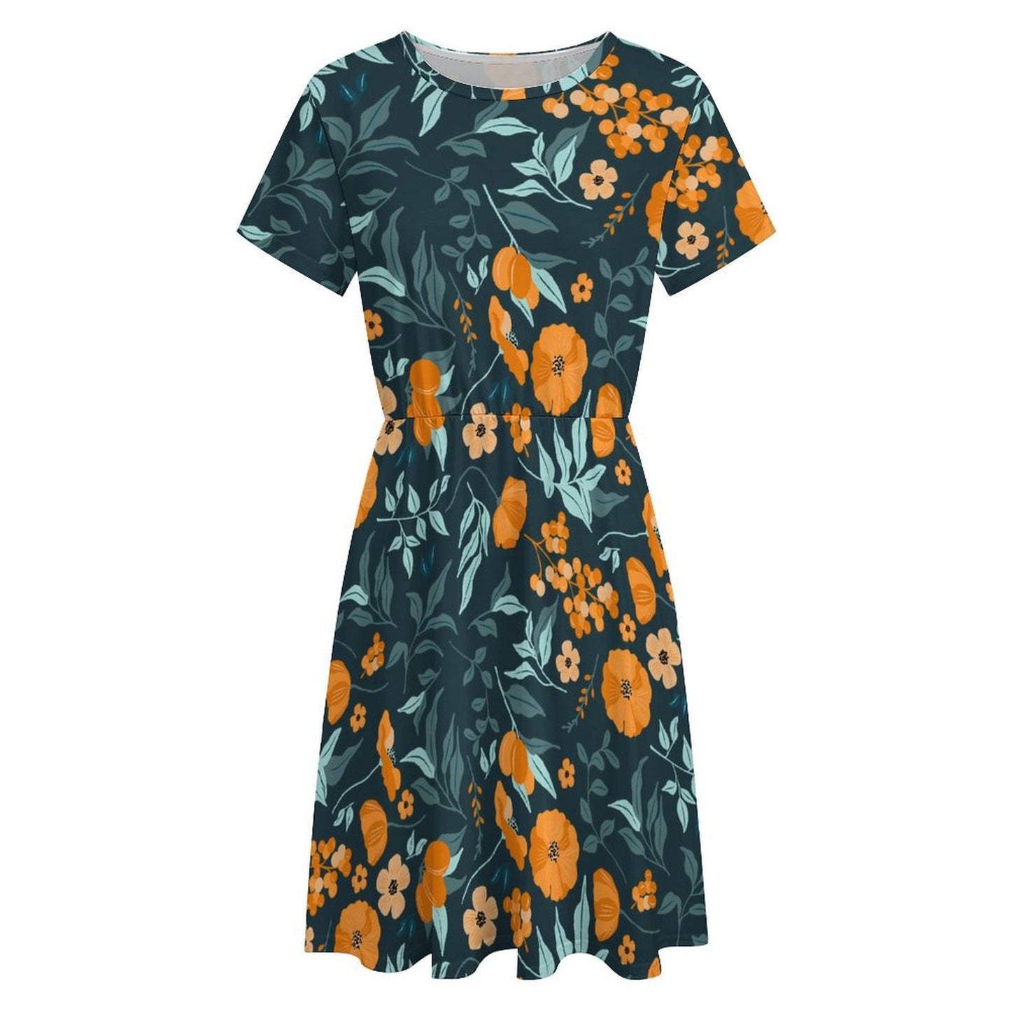 Custom Short Sleeve Round Neck Dress | Personalized Photo Midi Dress