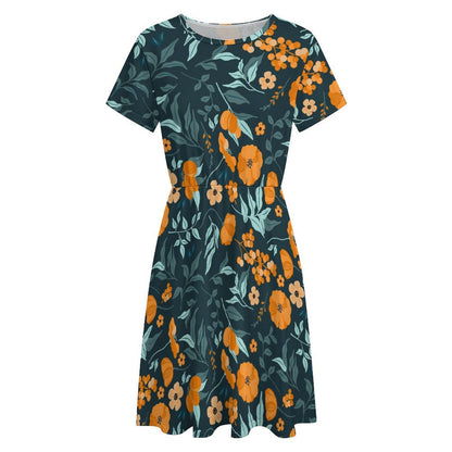 Custom Short Sleeve Round Neck Dress | Personalized Photo Midi Dress