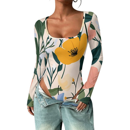 Custom Square Neck Long Sleeve Bodysuit for Women