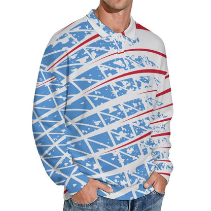 Men's Polo Collar Sweater with Custom Heat Transfer and Ribbed Knit