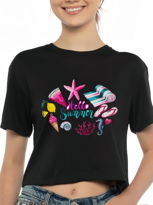 Custom Navel-baring T Shirts for Women Design Your Own Shirt Add Text/Image/Logo Personalized Cotton Tee Printed Photo Front