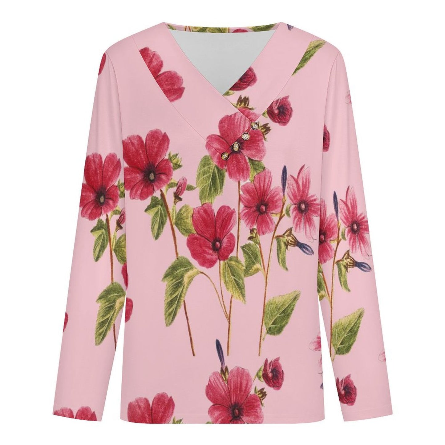 V-neck Button-up Top Flowers