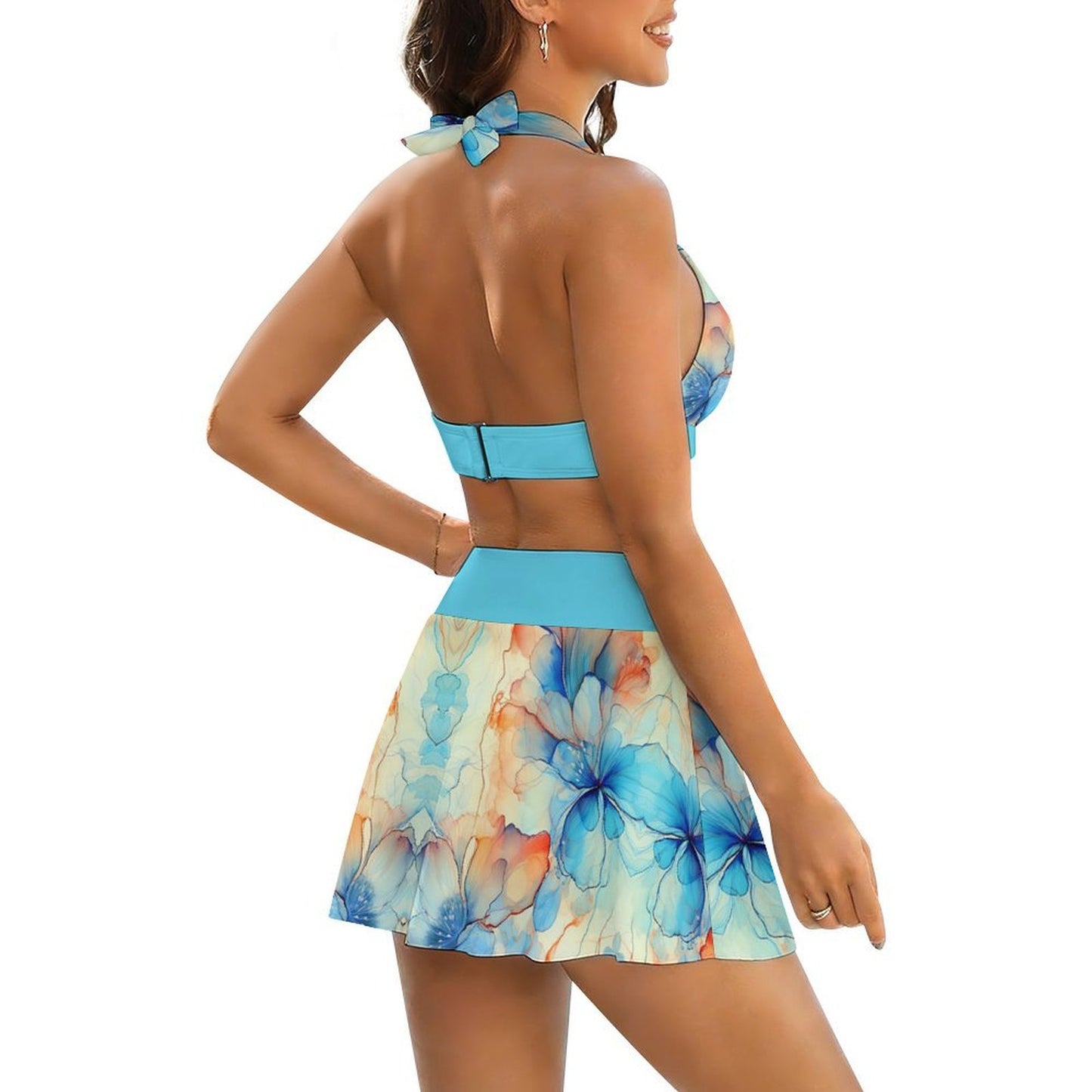 Custom Two-Piece Slit Skirt Swimsuit Set