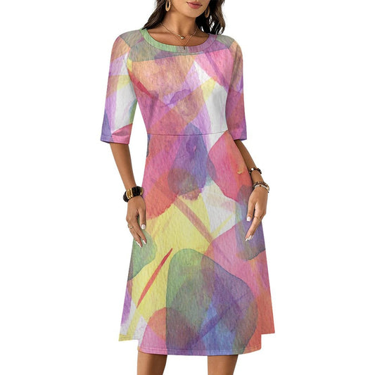Custom Print Long Dress | Personalized Mid-Sleeve Sculpting Knit Gown