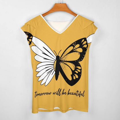 Custom Ruffle Sleeve V-Neck Tee | UPF 50+ Personalized Top