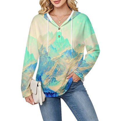 V-neck Button-up Sweater Blue Mountains, Scenery